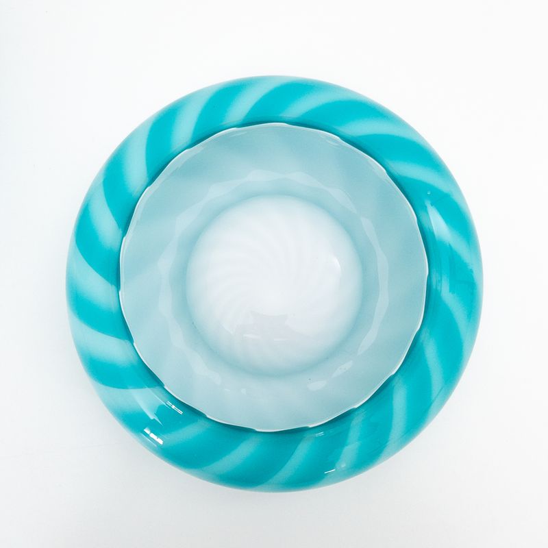 Set of 2 Turquoise Glass Vases with Spiral Work