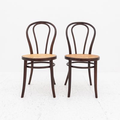 Set di 2 sedie in legno curvato e paglia di vienna in stile Thonet anni &#39;60