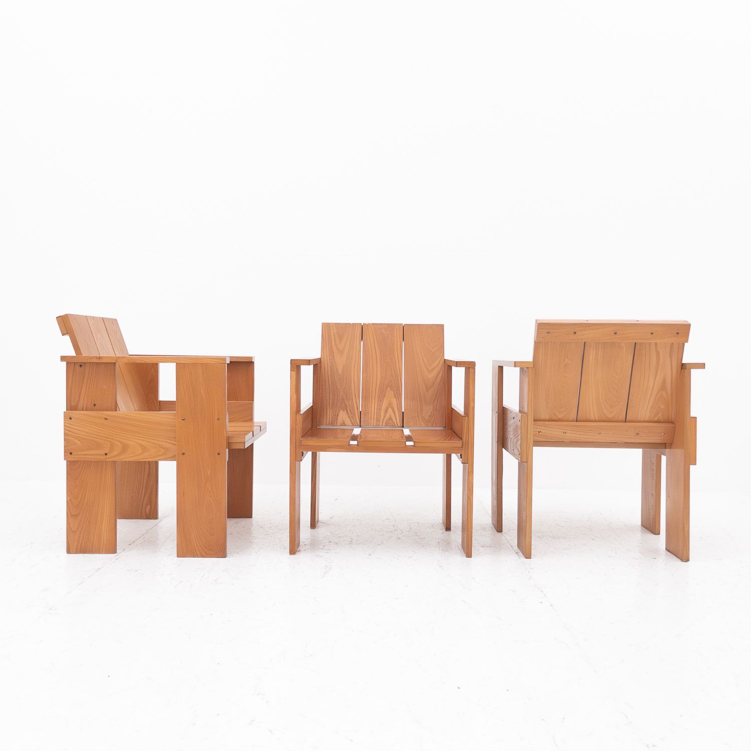 Set of 3 Crate armchairs in the style of Gerrit Rietveld, Italy 1970s