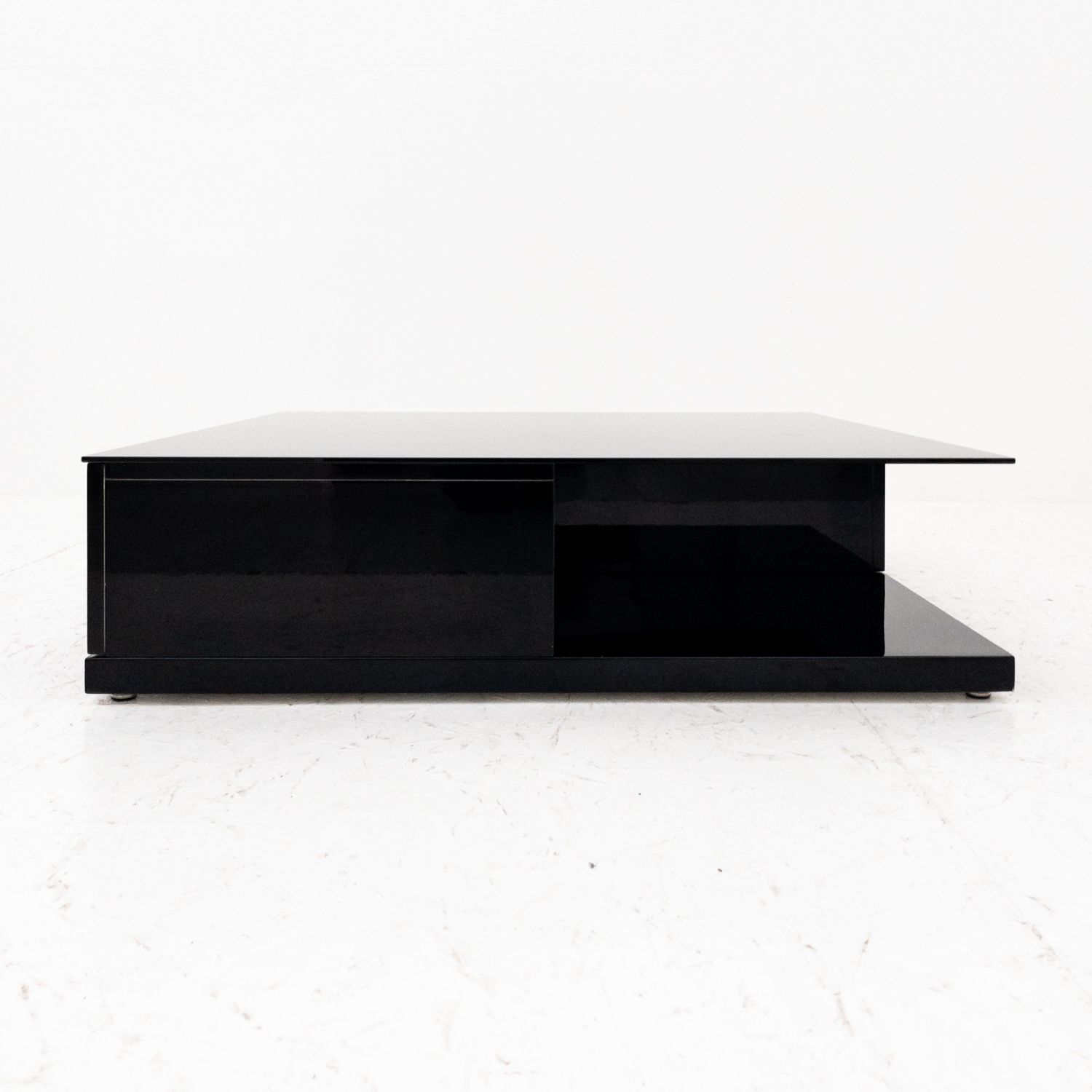 Square Coffee Table in Lacquered Wood and Black Glass