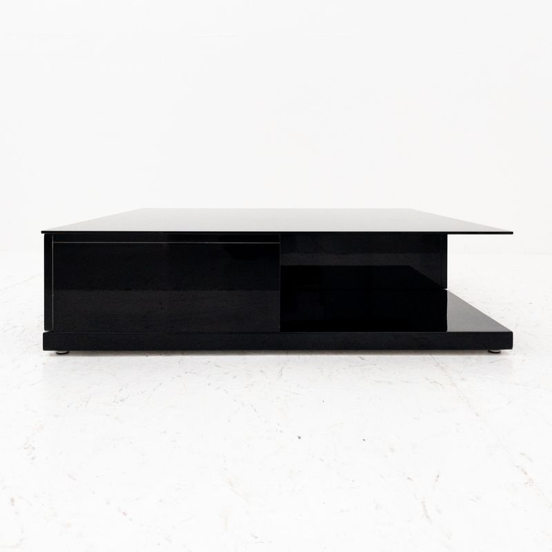 Square Coffee Table in Lacquered Wood and Black Glass