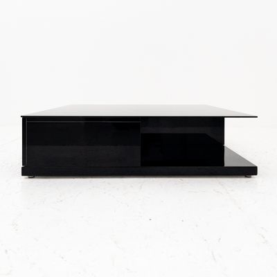 Tavolino da Salotto Quadrato in Legno Laccato e Vetro Nero