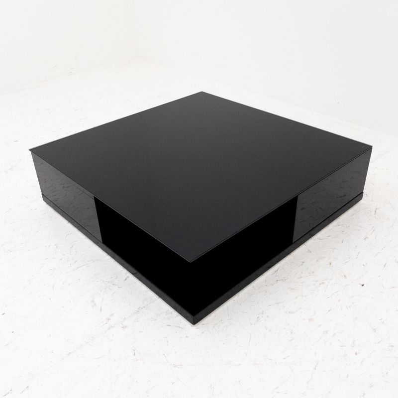 Square Coffee Table in Lacquered Wood and Black Glass