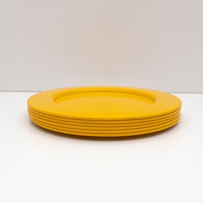 Set di 6 Sottopiatti Vintage Alessi in Metallo Verniciato Giallo Zafferano  Modello SG43, Design di Stefano Giovannoni, Anni &#39;80