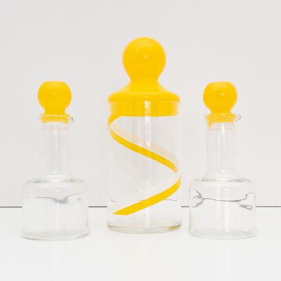 Set di Barattolo e Oliere Vintage in Vetro con Tappi Gialli, Marchiato Cerve
