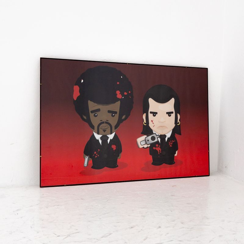 Vincent and Jules Pulp Fiction Cartoon Print with Glossy Black Frame