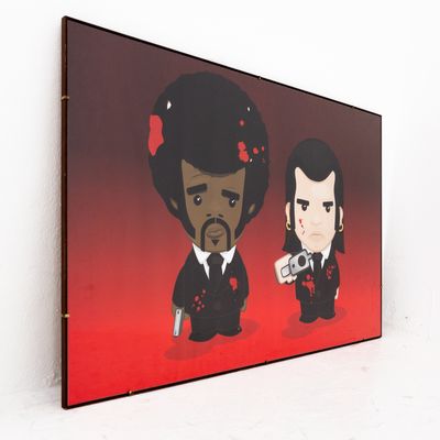 Stampa cartoon Vincent e Jules Pulp Fiction con cornice nera lucida