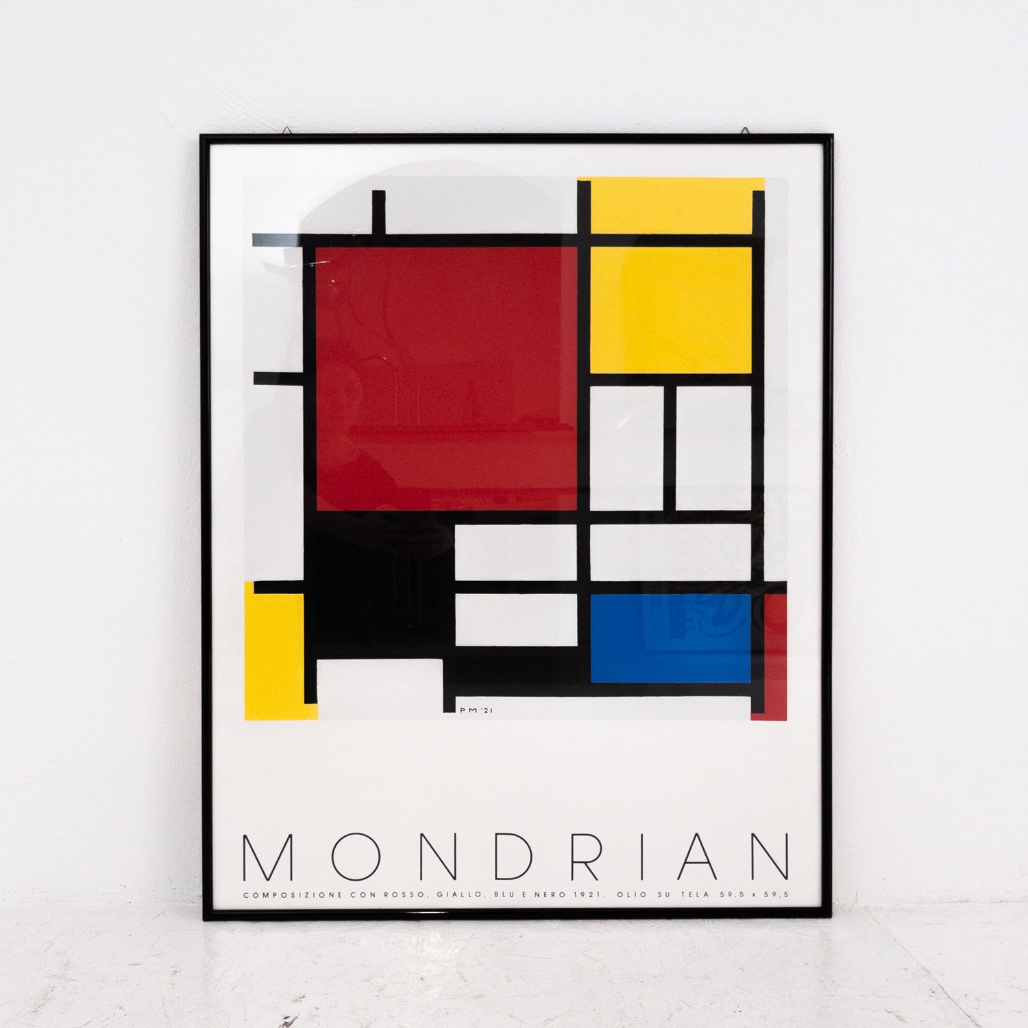 Mondrian Framed Print with Gloss Black Frame