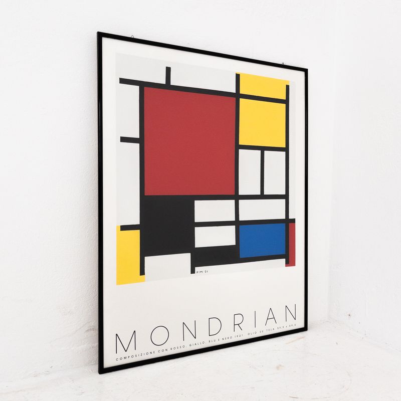 Mondrian Framed Print with Gloss Black Frame