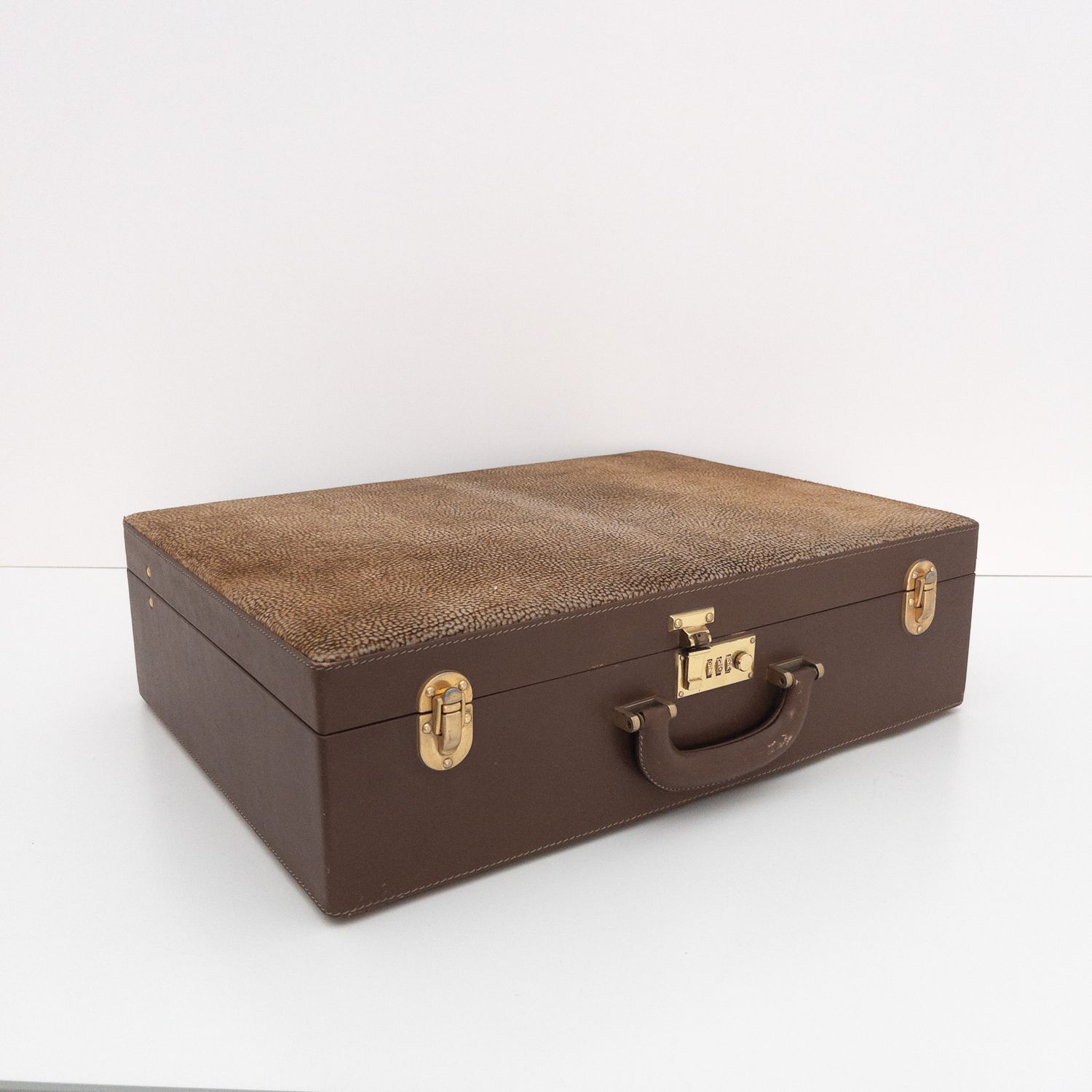 Vintage 1990s Borbonese Leather Briefcase with Occhio di Pernice Pattern