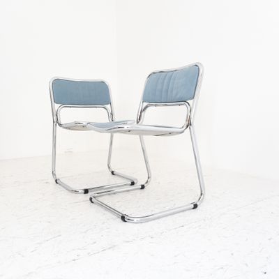 Set of 2 vintage chairs from the &#39;70s with chromed steel frame and sugar paper-colored faux alcantara fabric