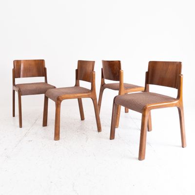 Set of 4 Vintage Ash Wood Chairs with Micro-check Fabric, Italy 1960s