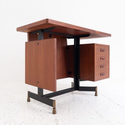 Vintage teak and metal desk with Formica laminated top, Italy, 1950s