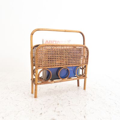 Vintage bamboo and cane magazine rack, Italy, 1960s