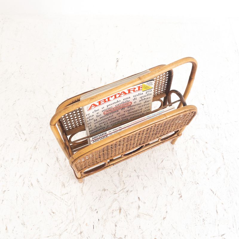 Vintage bamboo and cane magazine rack, Italy, 1960s