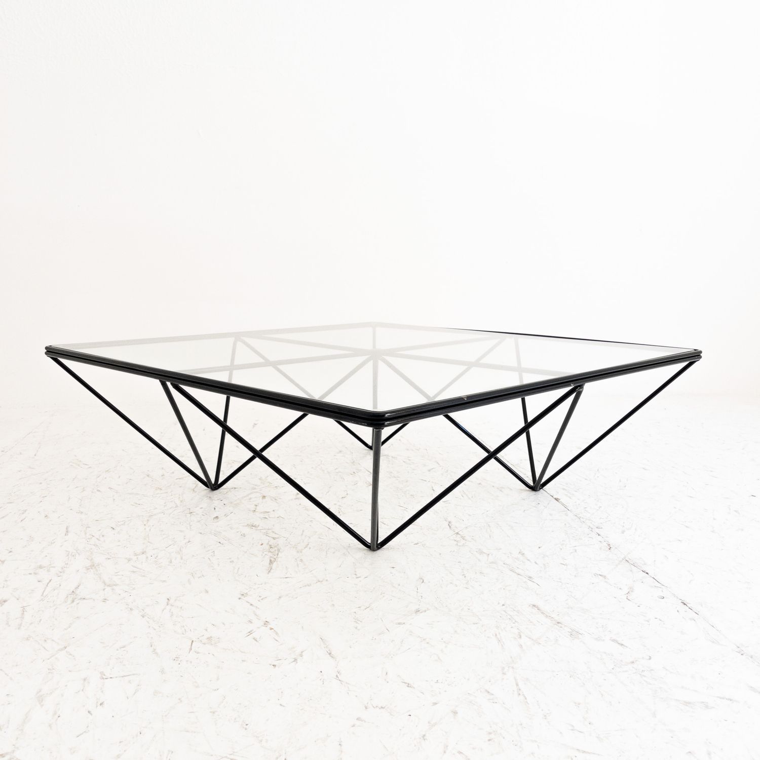 Alanda-style Coffee Table in Glass and Metal, Design Inspired by Paolo Piva