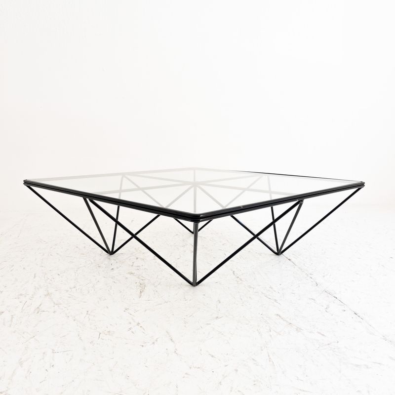 Alanda-style Coffee Table in Glass and Metal, Design Inspired by Paolo Piva