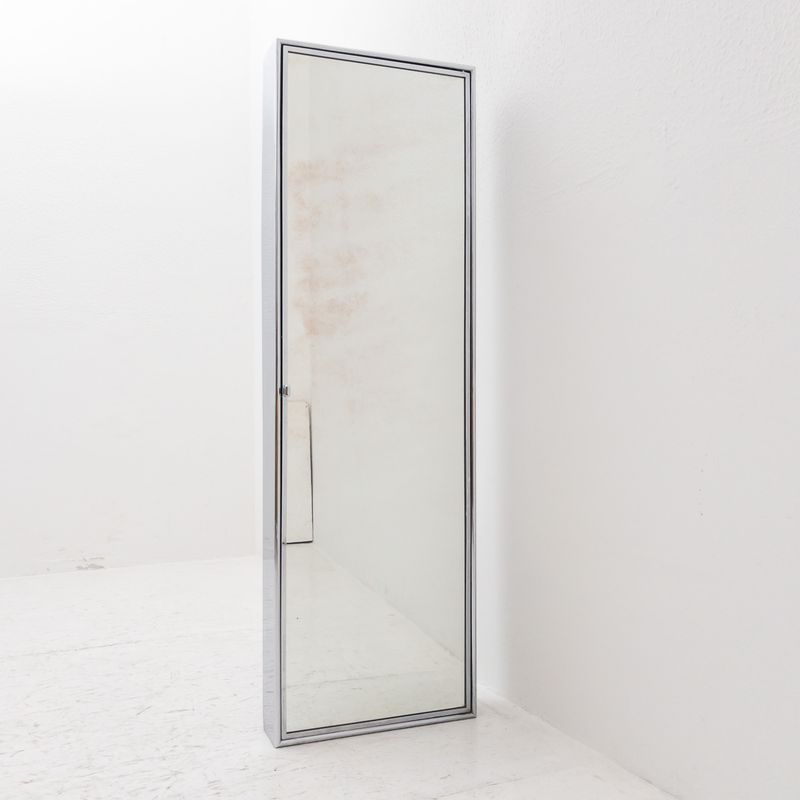 Wall-mounted bathroom cabinet, 1960s, mirrored front, chrome metal and glass shelves