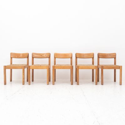 Set of 5 wooden and straw chairs by Schiffini, Italy, 1960s