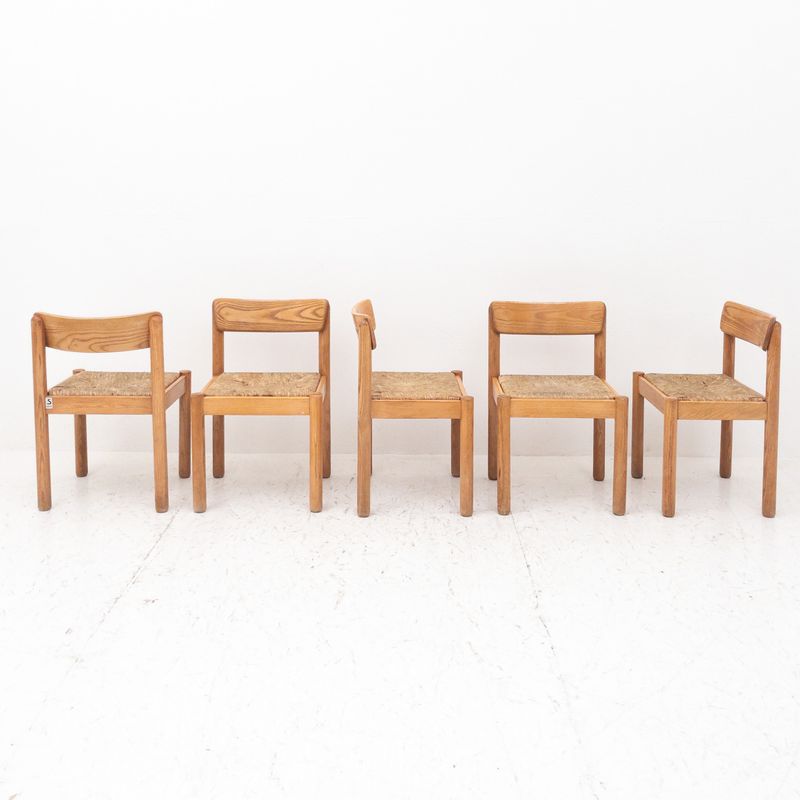 Set of 5 wooden and straw chairs by Schiffini, Italy, 1960s