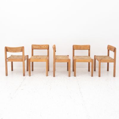 Set of 5 wooden and straw chairs by Schiffini, Italy, 1960s