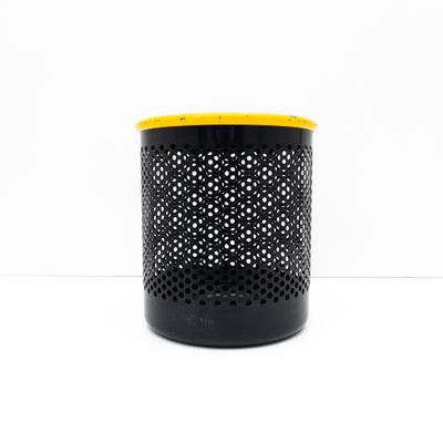 Cribbio waste bin by Rexite, black with yellow rim, Italian design by Barbieri and Marianelli, 1980s