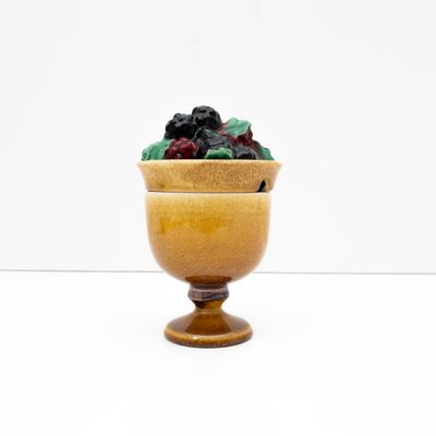 Vintage glazed ceramic bowl with relief fruit, Italy 1950s