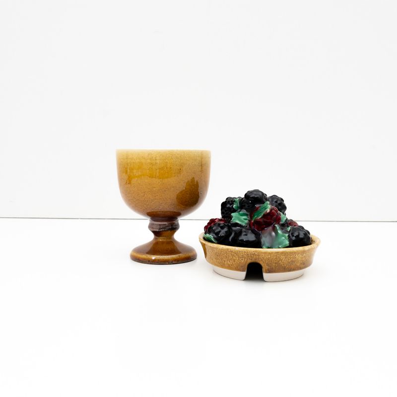 Vintage glazed ceramic bowl with relief fruit, Italy 1950s