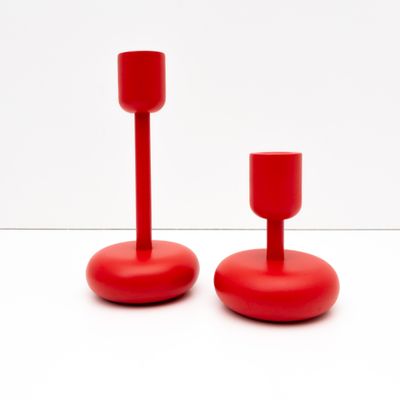 Set of 2 Red Nappula Candleholders by Iittala, design by Matti Klenell