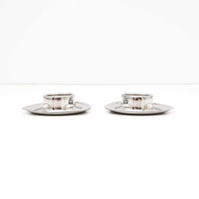 Set of 2 Triangular Stainless Steel Egg Cups by Alessi, 1970s
