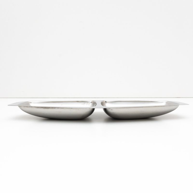 Vintage Alfra Alessi stainless steel antipasto dish with two compartments, 1970s