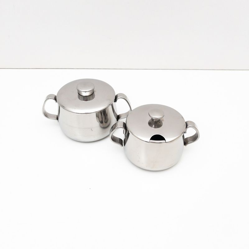 Set of 2 vintage Alfra Alessi stainless steel sugar bowls, Italy 1970s