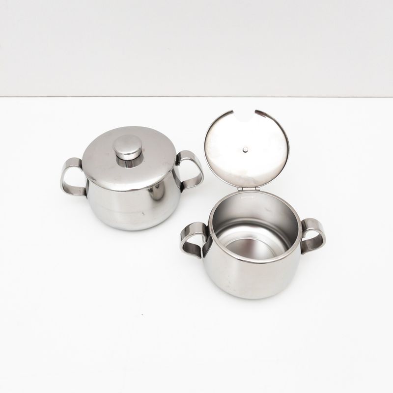 Set of 2 vintage Alfra Alessi stainless steel sugar bowls, Italy 1970s