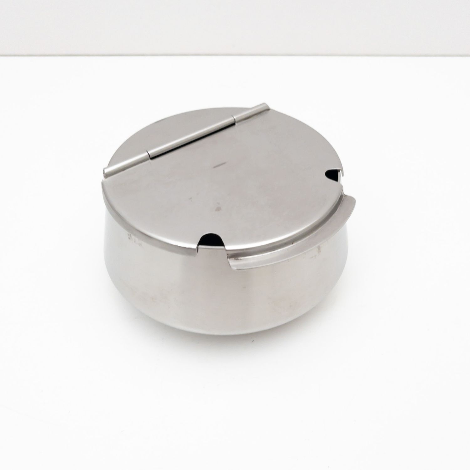 Vintage Alfra Alessi stainless steel sugar bowl with double spoon slot, Italy 1970s