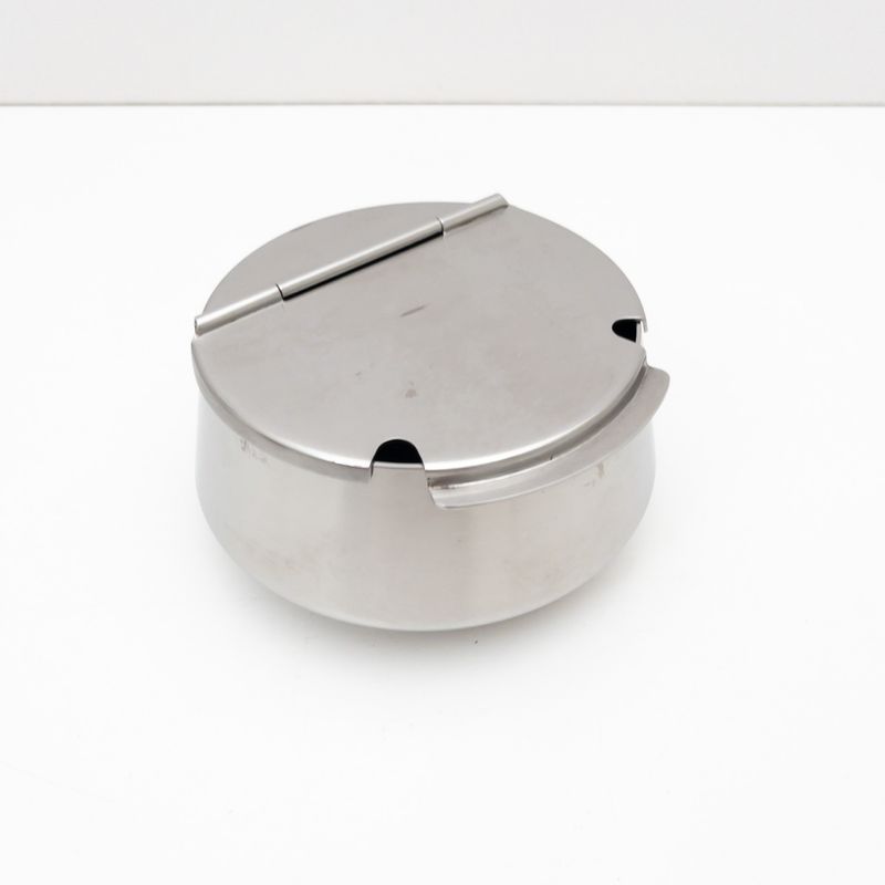 Vintage Alfra Alessi stainless steel sugar bowl with double spoon slot, Italy 1970s
