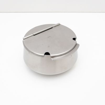 Vintage Alfra Alessi stainless steel sugar bowl with double spoon slot, Italy 1970s