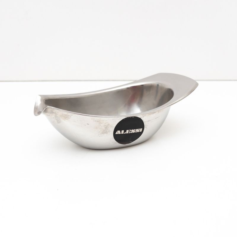 Vintage satin stainless steel sauce boat by Alessi, 1970s