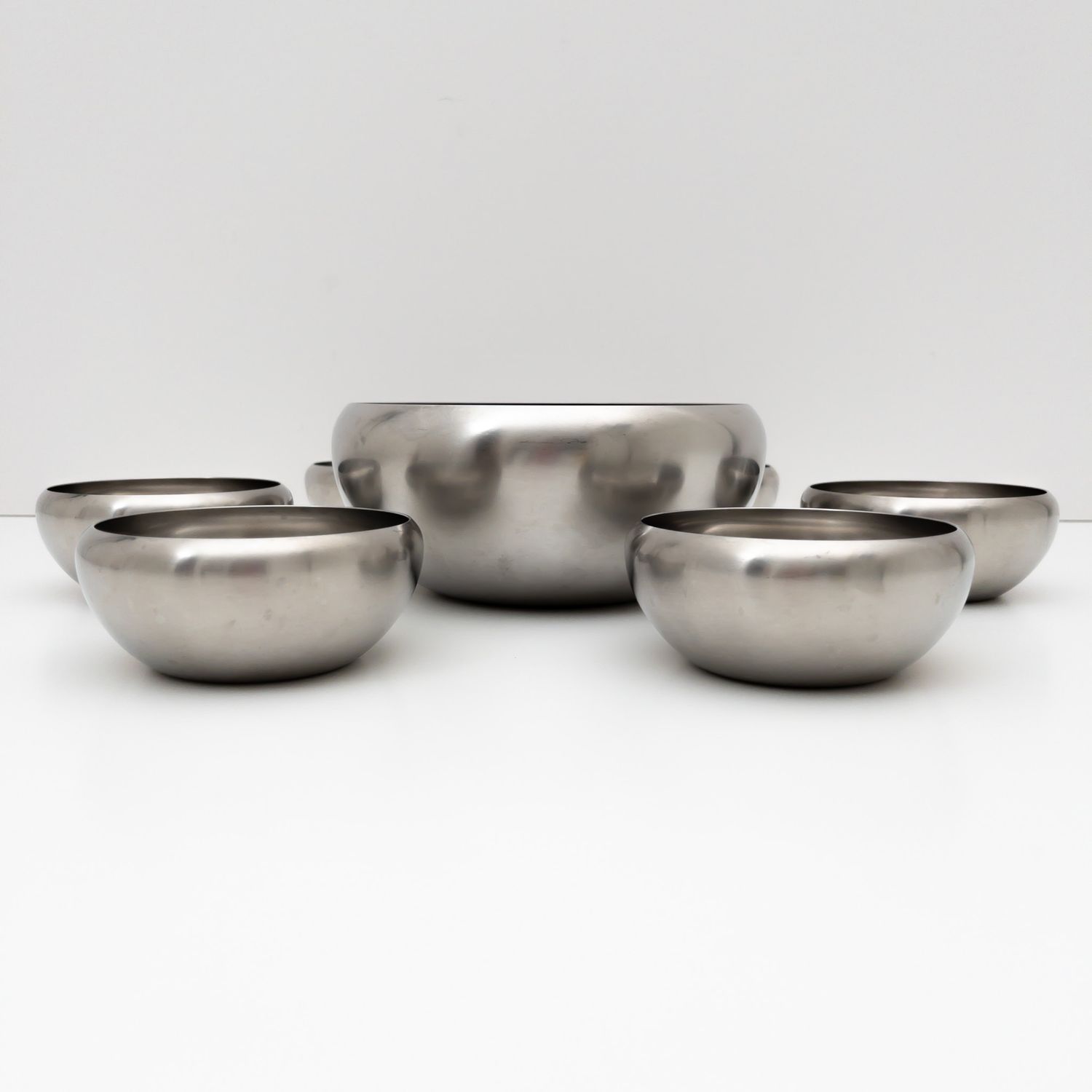 8-piece satin stainless steel set – Design by Anselmo Vitale &amp; Carlo Mazzeri for Alessi 1970s