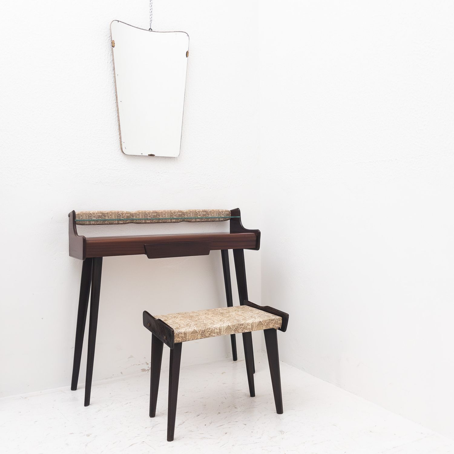 Vintage 50s console with mirror and matching stool, Italian design