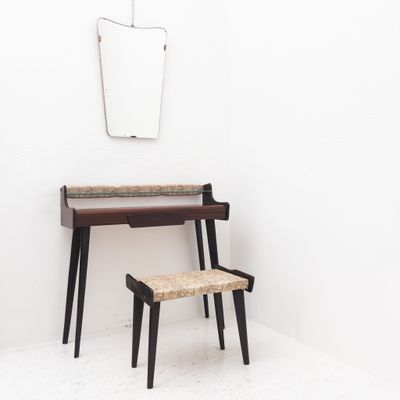 Vintage 50s console with mirror and matching stool, Italian design