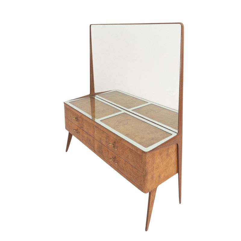 Burl chest of drawers with mirror, Italy 1960s