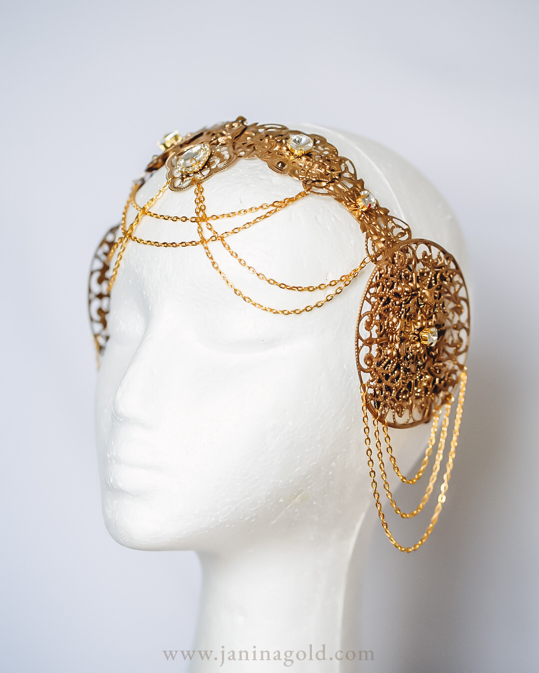 Golden Art Nouveau Crown - Clear Rhinestones
