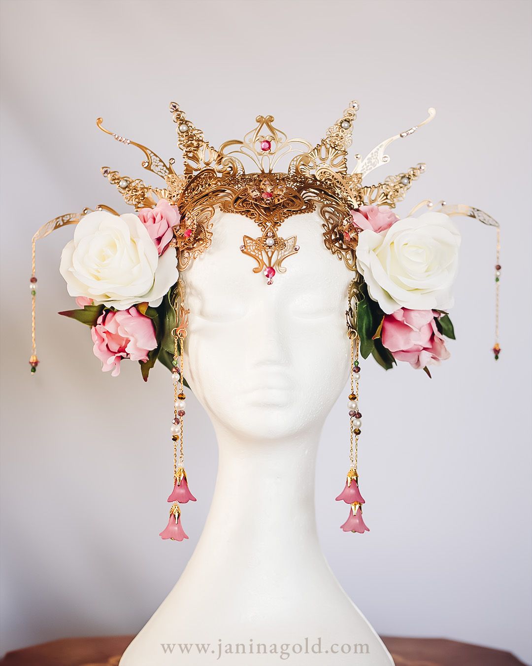 Pink and gold flower crown
