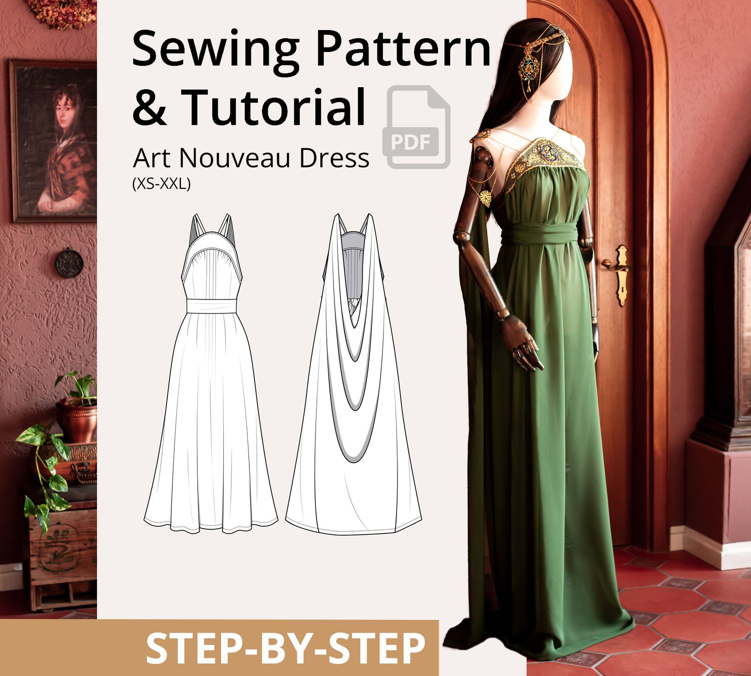 Art Nouveau Dress Sewing Pattern PDF