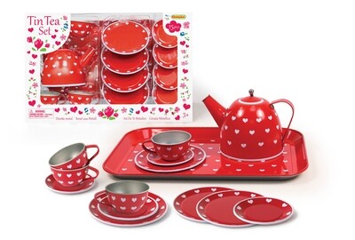 15-piece Tin Tea Set - Red Hearts