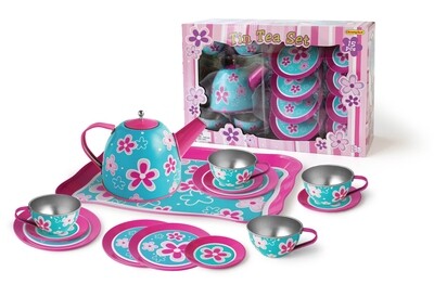 15-piece Tin Tea Set - Pink Flower 15-piece Tin Tea Set - Pink Flower