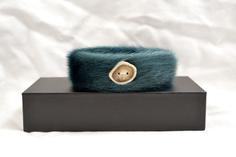 Forrest Green Slip on Sealskin Bracelet with Caribou Antler