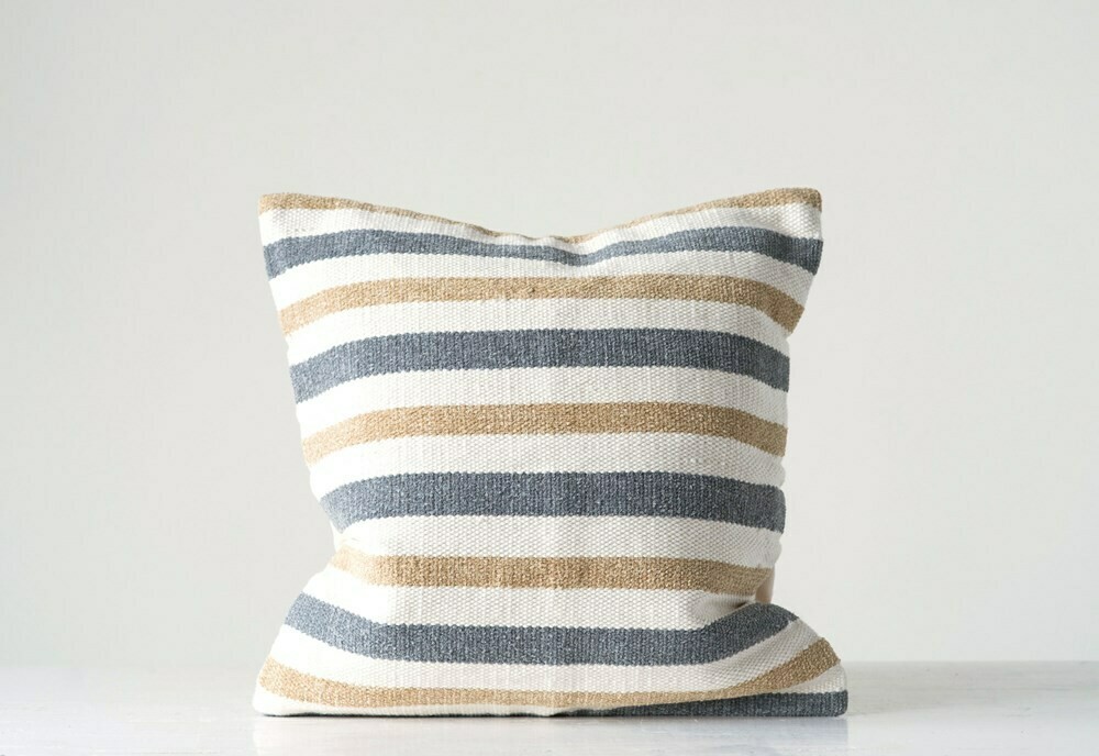 Amber Cotton Striped Pillow, Grey & Sand, 20x20