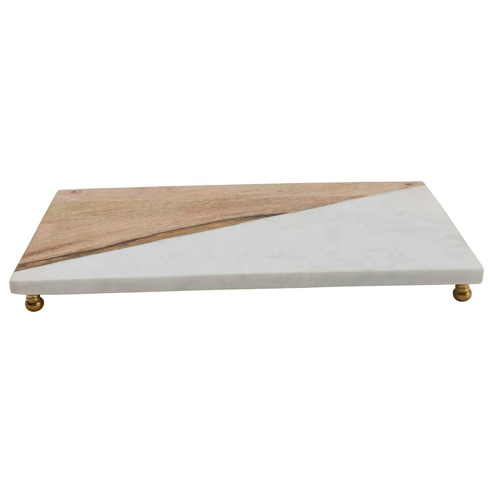 Brass Foot Marble & Wood Serving Tray