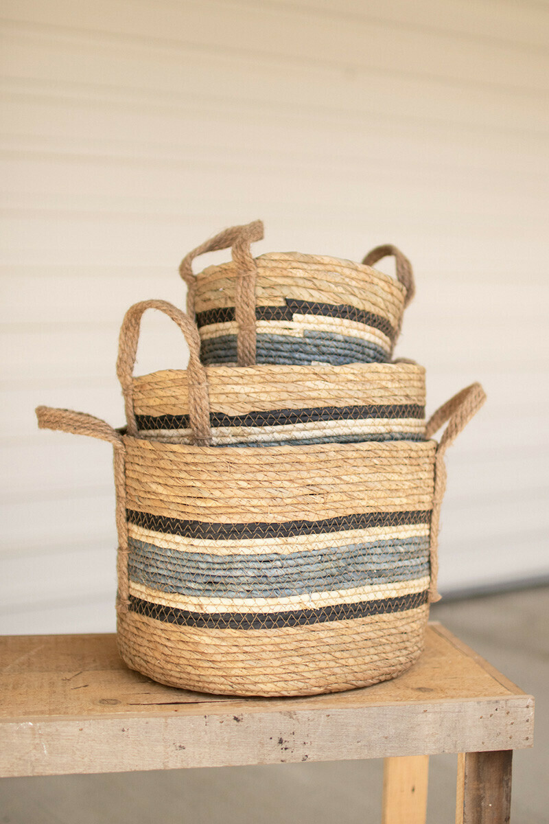 Large Blue Stripe Rush Basket
